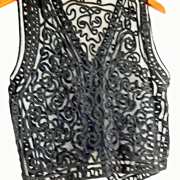 Vintage Large Jasmi Black Lace Button Up Party Vest - Picture 4 of 11